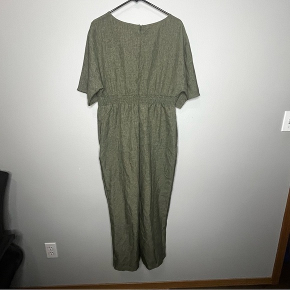 Bloom Chic Jumpsuit Short Dolan Sleeve V Neck Women 10 Green Wide Leg Smocked - Picture 9 of 12